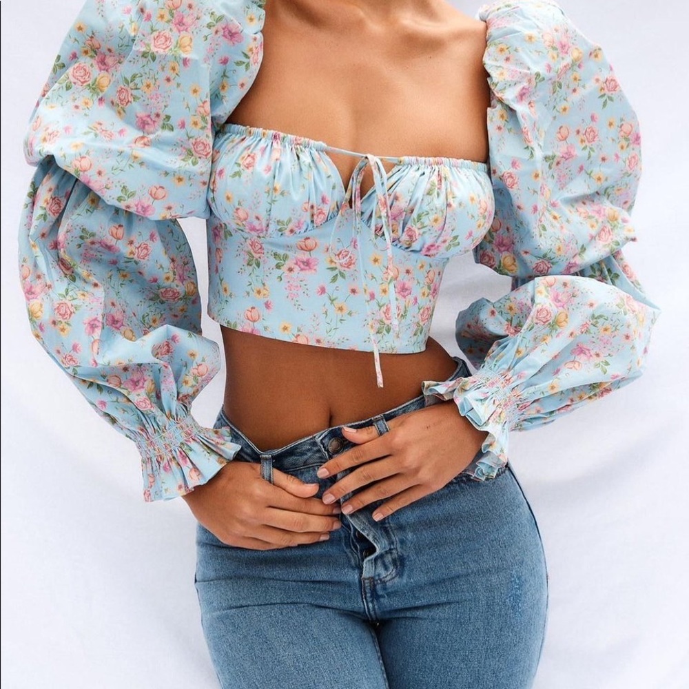 House Of CB  Millicent Blue cropped corset top